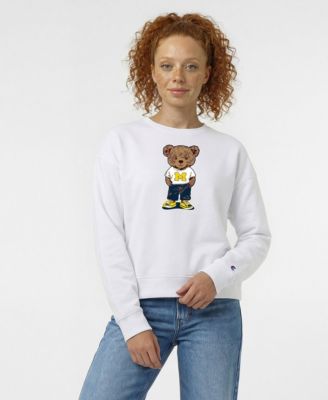 Women's  White Michigan Wolverines Teddy Bear Fleece Sweatshirt
