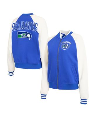 Women's Royal Seattle Seahawks Throwback Varsity Fleece Raglan Full-Zip Jacket