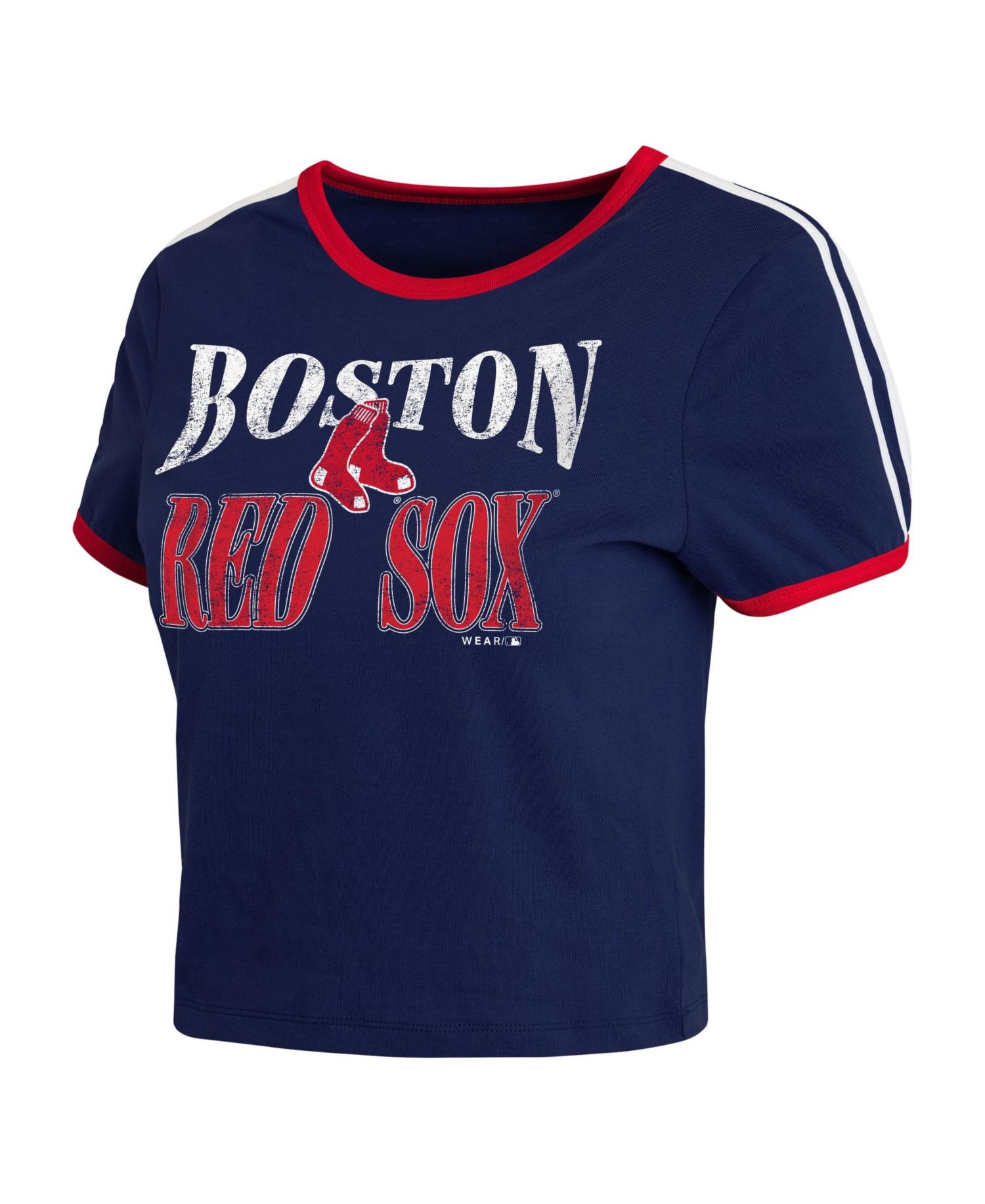 Women's Navy Boston Red Sox Cropped Throwback Ringer Baby T-Shirt