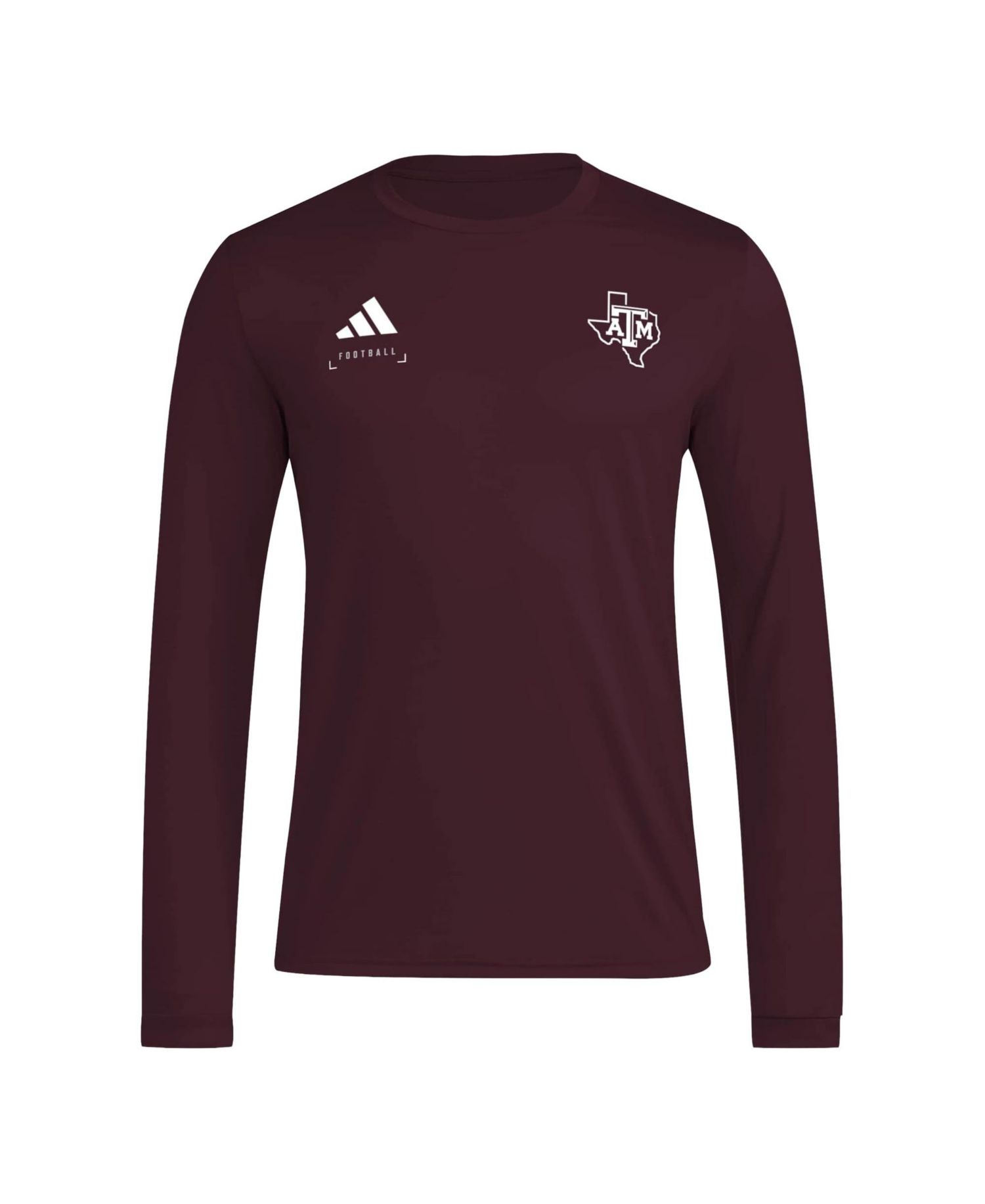 Men's Maroon Texas A&M Aggies Locker Football Icon AEROREADY Pre-Game Long Sleeve T-Shirt