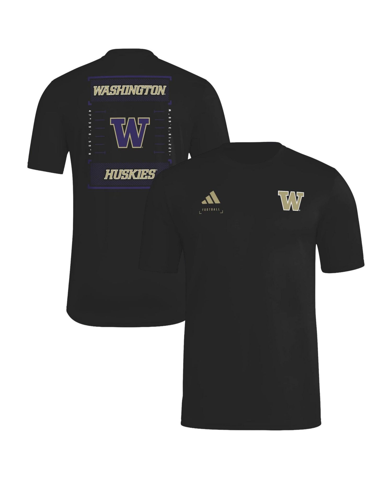 Men's Black Washington Huskies Locker Football Icon AEROREADY Pre-Game T-Shirt