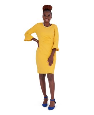 Women's Ruffle-Sleeve Sheath Knee-Length Dress