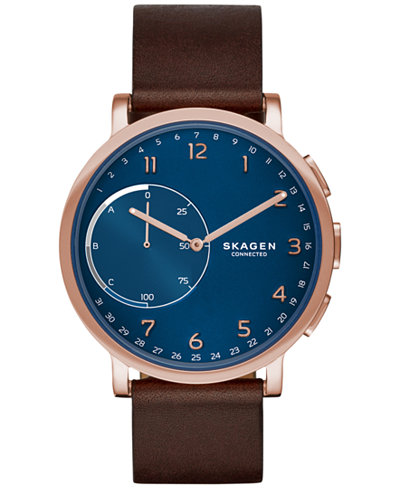 Skagen Unisex Hagen Brown Leather Strap Hybrid Smart Watch 42mm SKT1103