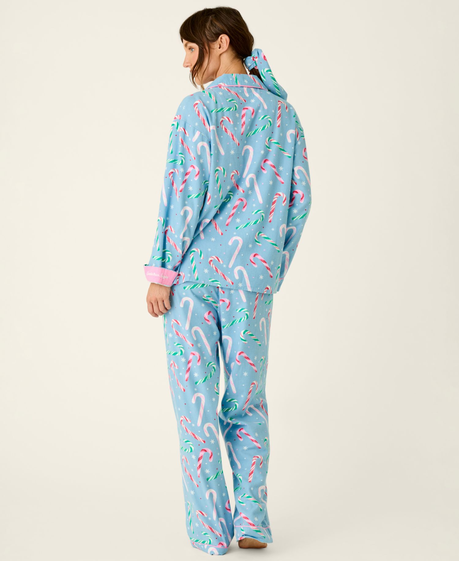Women's Flannel Long-Sleeve Print Top and Pants, 2-Piece Set