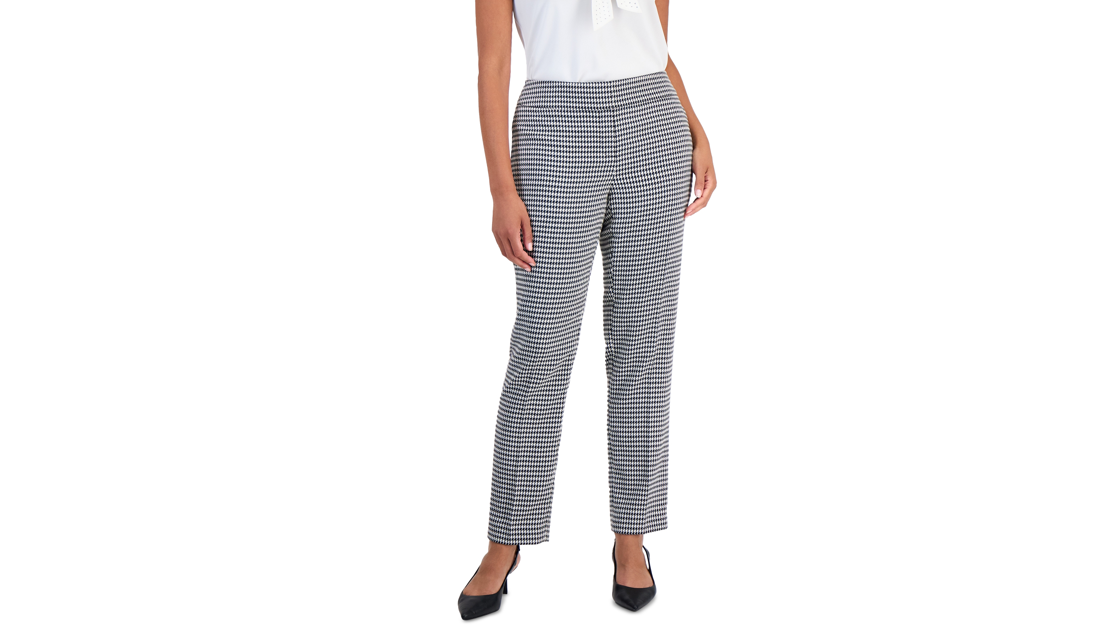 Kasper Women's Ava Houndstooth Mid Rise Slim Straight Leg Pant