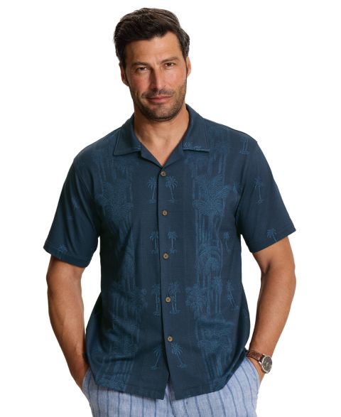 Мужское поло Tommy Bahama Palm Fresco Palm Grove Camp Stripe Polo Shirt, цвет: Синий