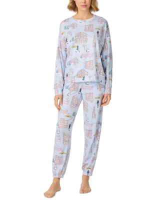Women's Jersey Knit Long-Sleeve Top and Jogger Pants, 2-Piece Set