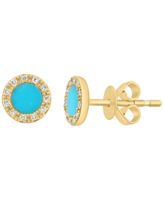 Turquoise and Diamond Stud Earrings (1/20 ct. t.w.) in 14k Yellow Gold
