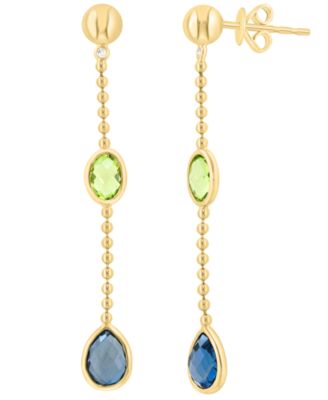 Diamond Accent Multi-Gemstone Dangle Earrings (0.01 ct. t.w. Diamond, 3-3/8 ct. t.w. Multi-Gemstone) in 14k Yellow Gold
