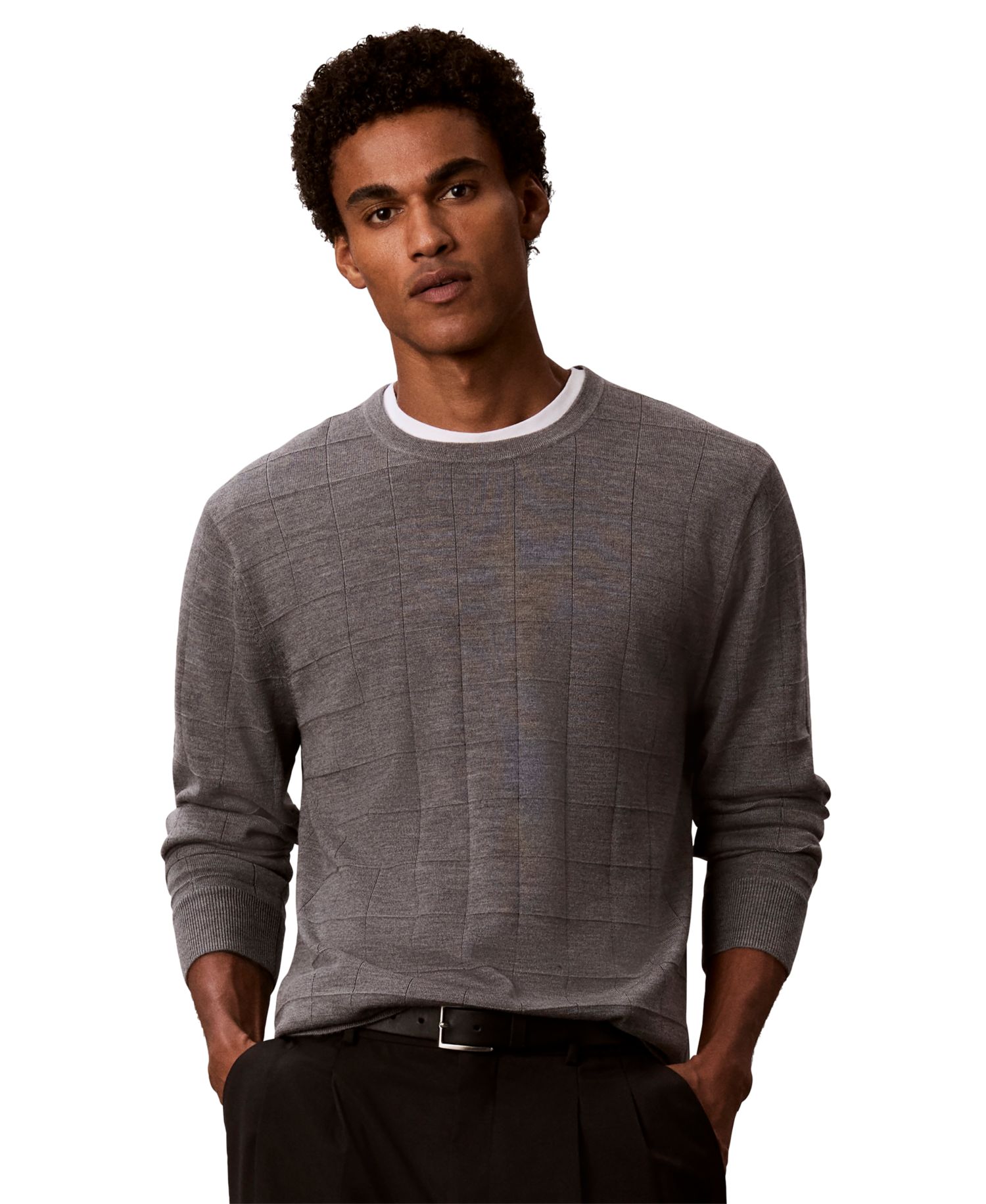 Men's Merino Grid Lightweight Crewneck Sweater