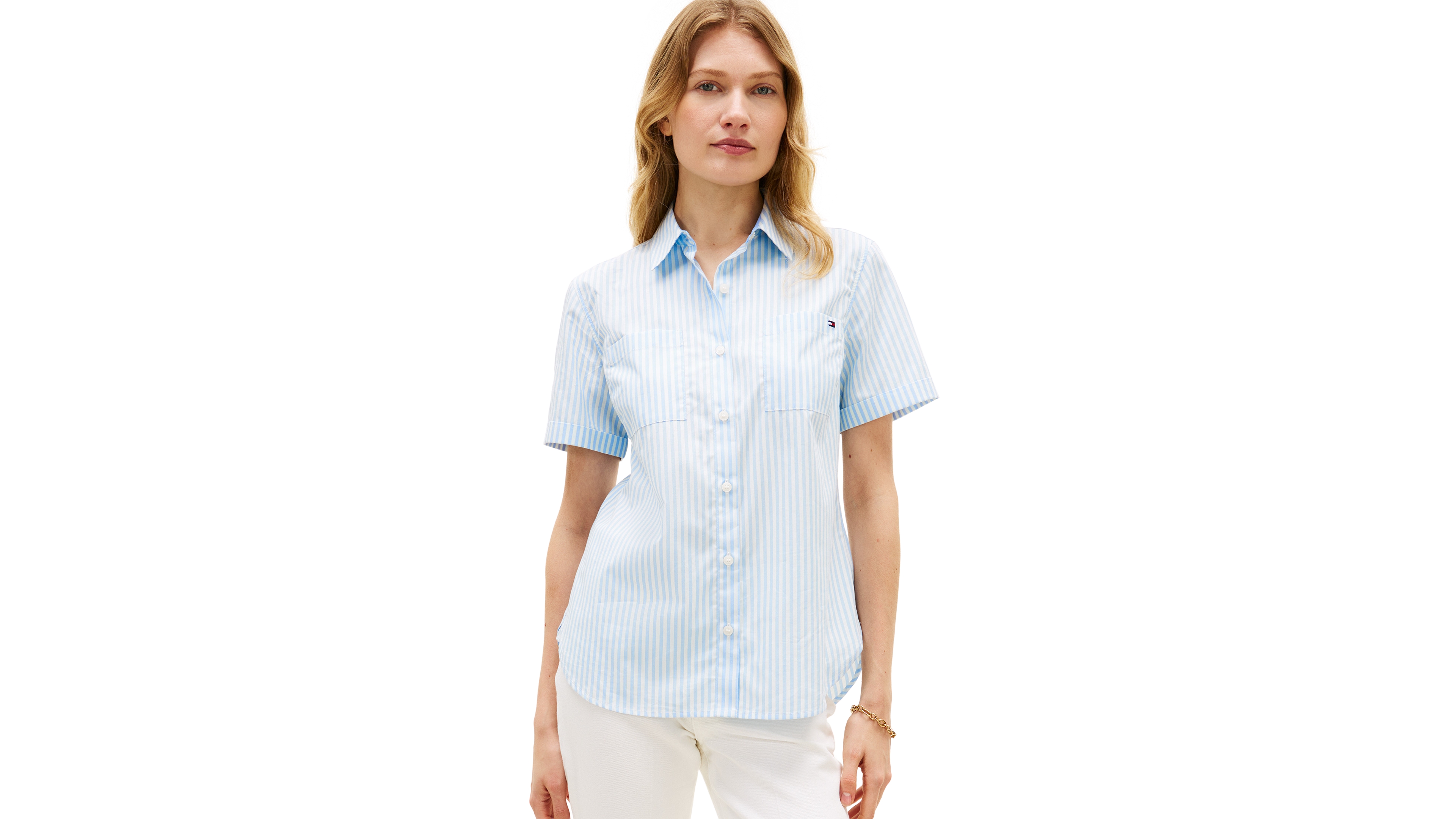 Tommy Hilfiger Women's Classic Poplin Solid Short-Sleeve Shirt