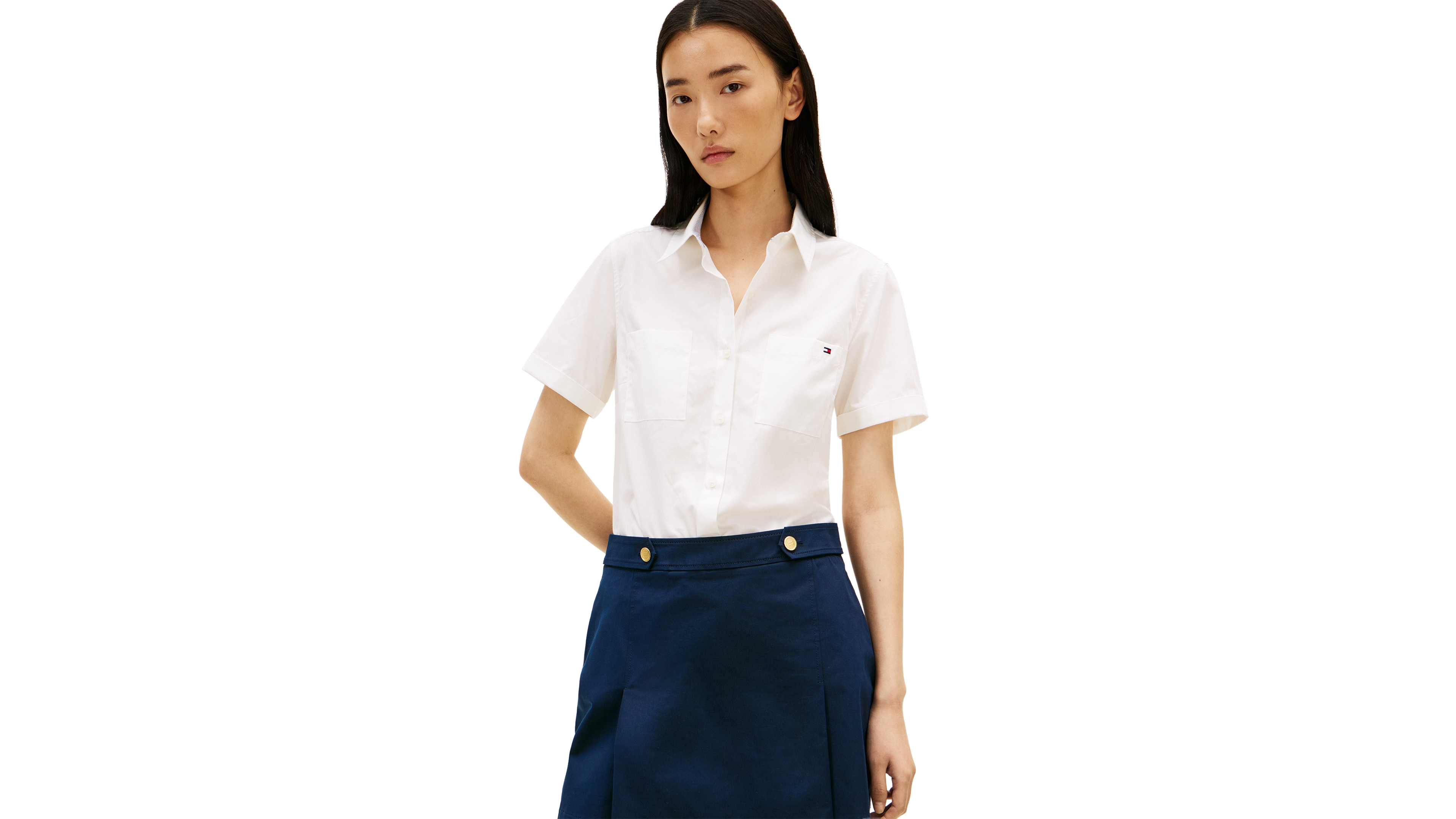 Tommy Hilfiger Women's Classic Poplin Solid Short-Sleeve Shirt