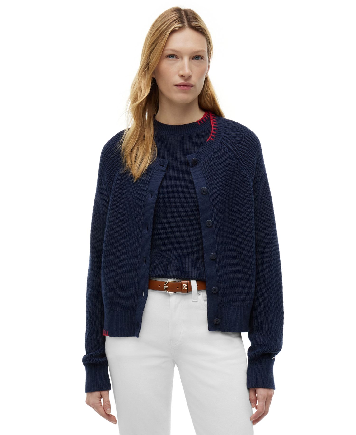 Women's Crochet Detail Crewneck Cardigan Sweater