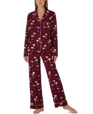 Women's Long-Sleeve Notch Collar Brushed Jersey Long Pant Pajama Set
