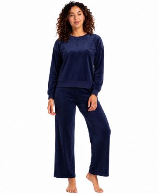 Women's Velour Long-Sleeve Top and Pants, 2-Piece Pajama Set