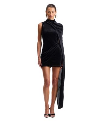 Women's Mock-Neck Cape Velvet Mini Dress