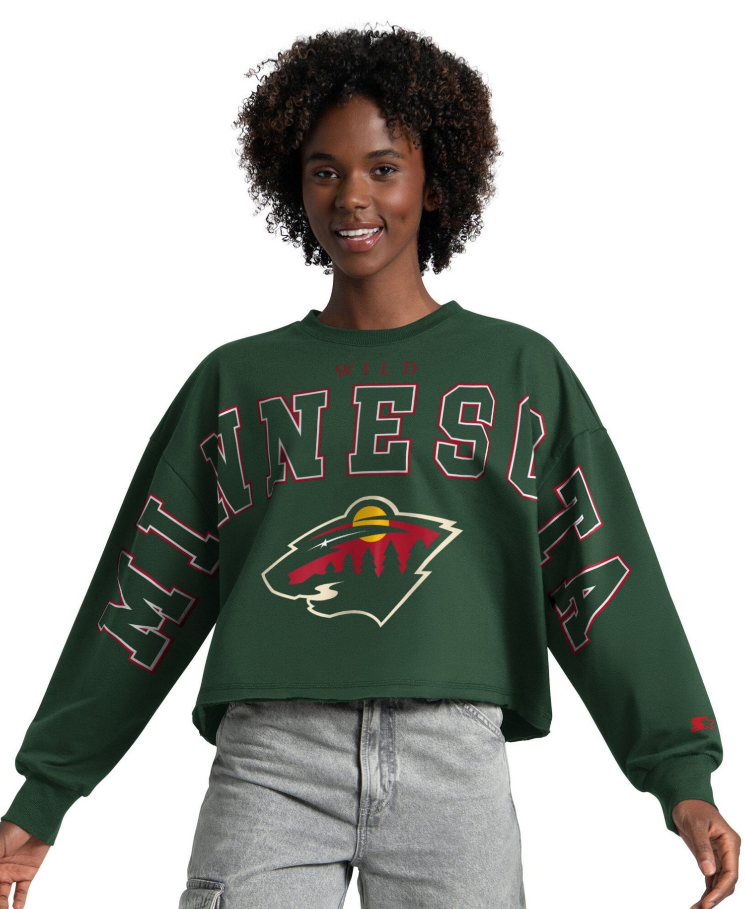 Women's Green Minnesota Wild Bleachers Cropped Drop Shoulder Sweatshirt