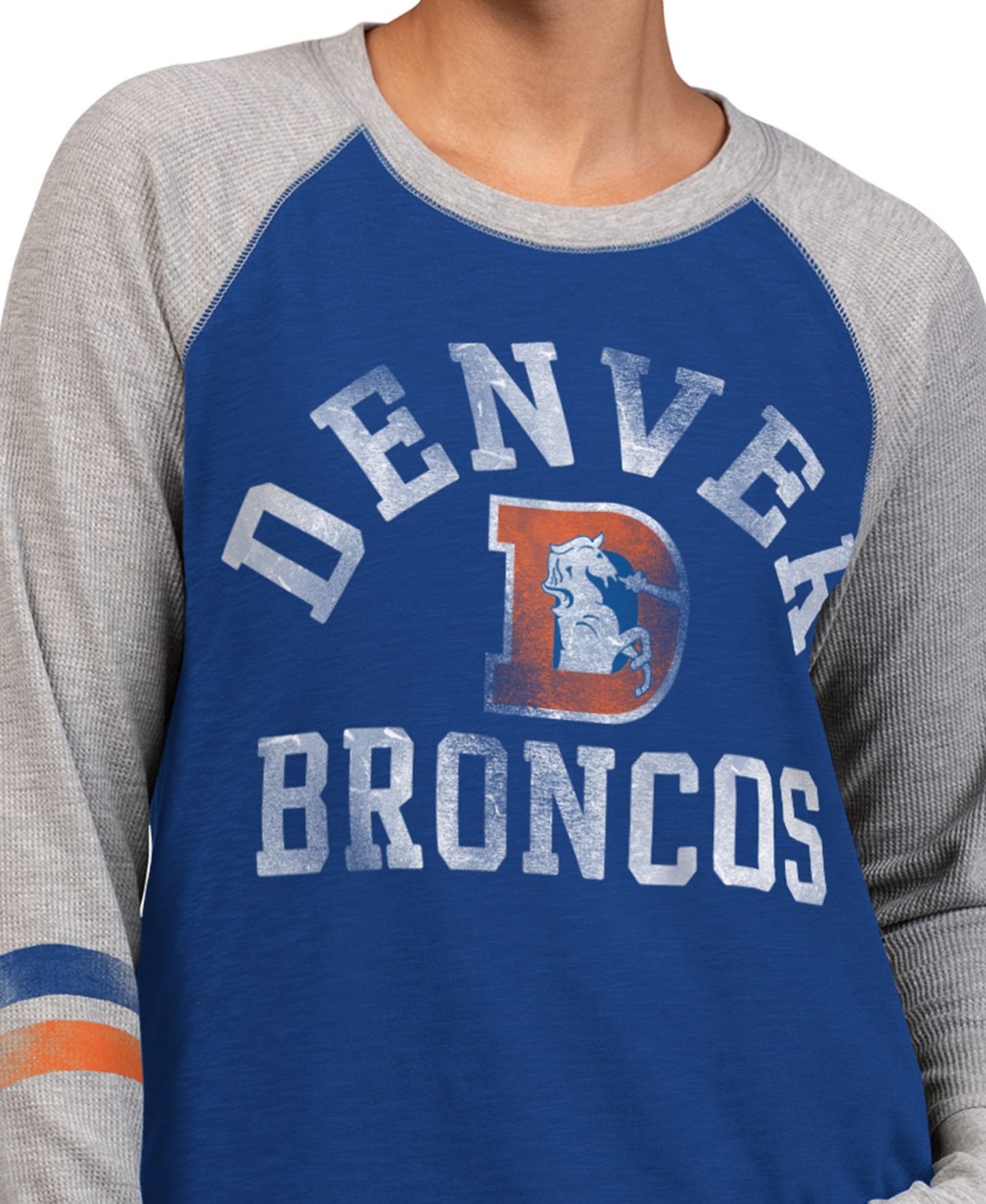 Женская футболка Starter Royal/Gray Denver Broncos Throwback Waffle-Knit Raglan Long Sleeve — фото 3