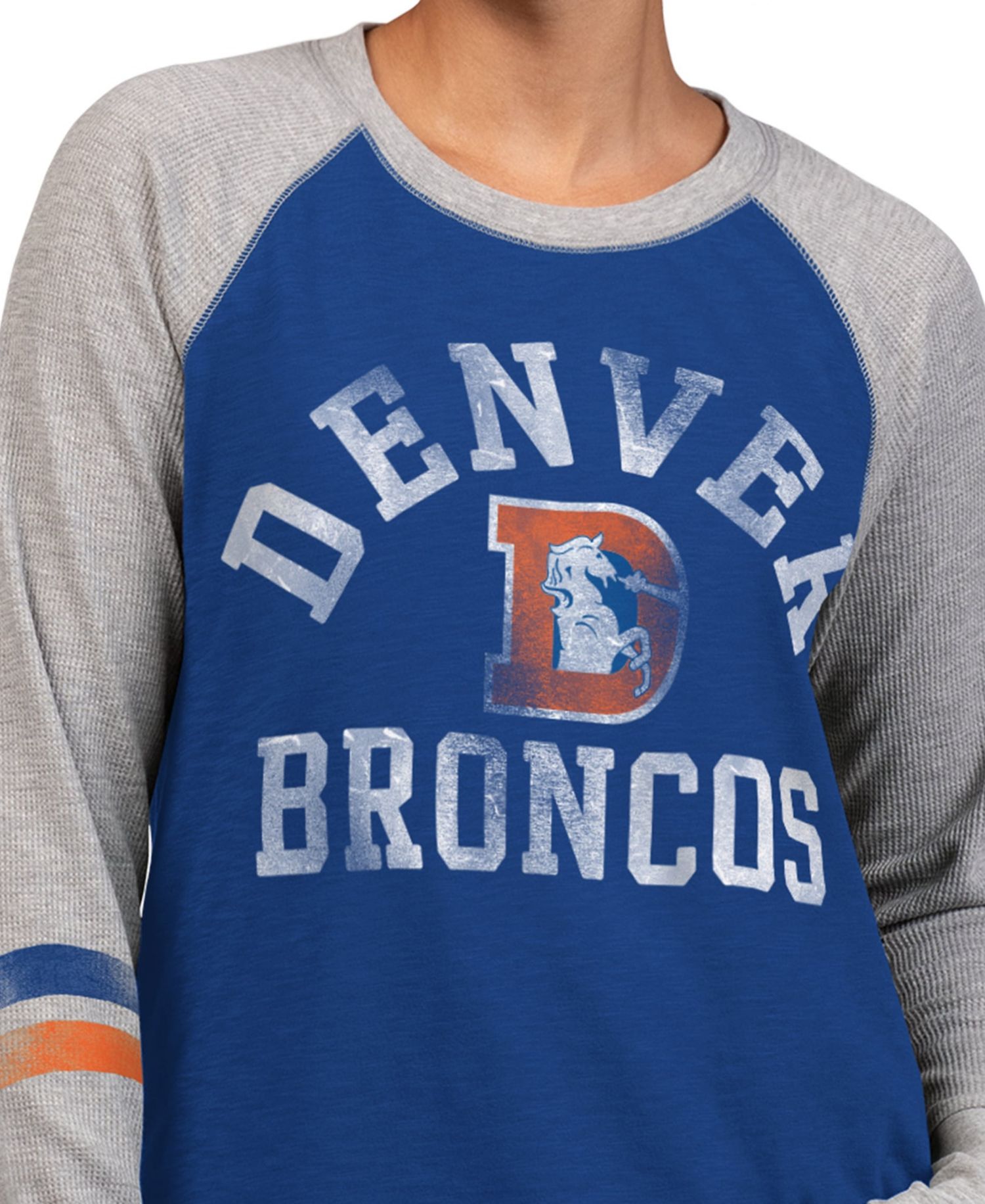Women's Royal/Gray Denver Broncos Throwback Waffle-Knit Raglan Long Sleeve T-Shirt
