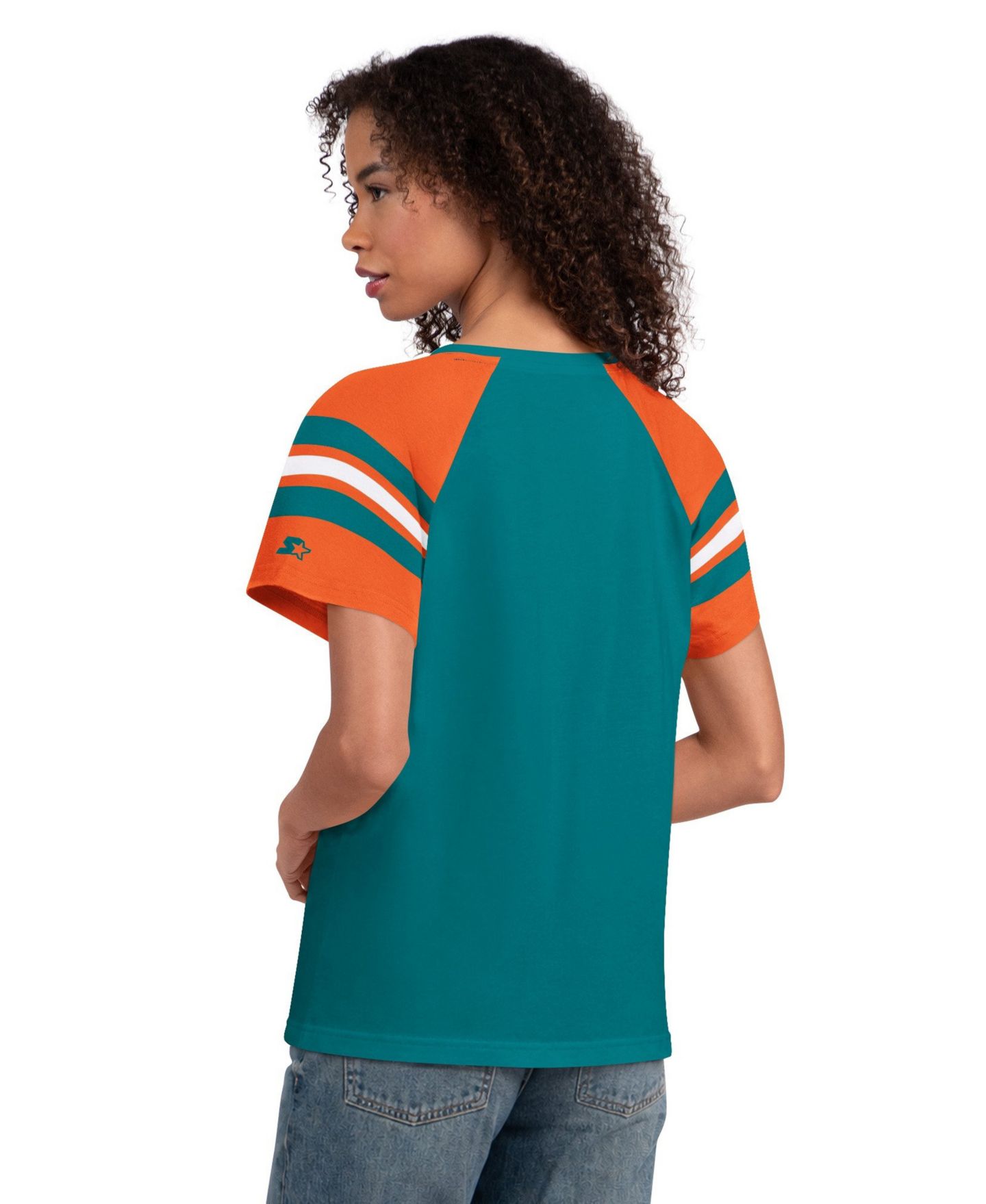 Женская футболка Starter Aqua Miami Dolphins Game On Notch Neck Raglan — фото 2