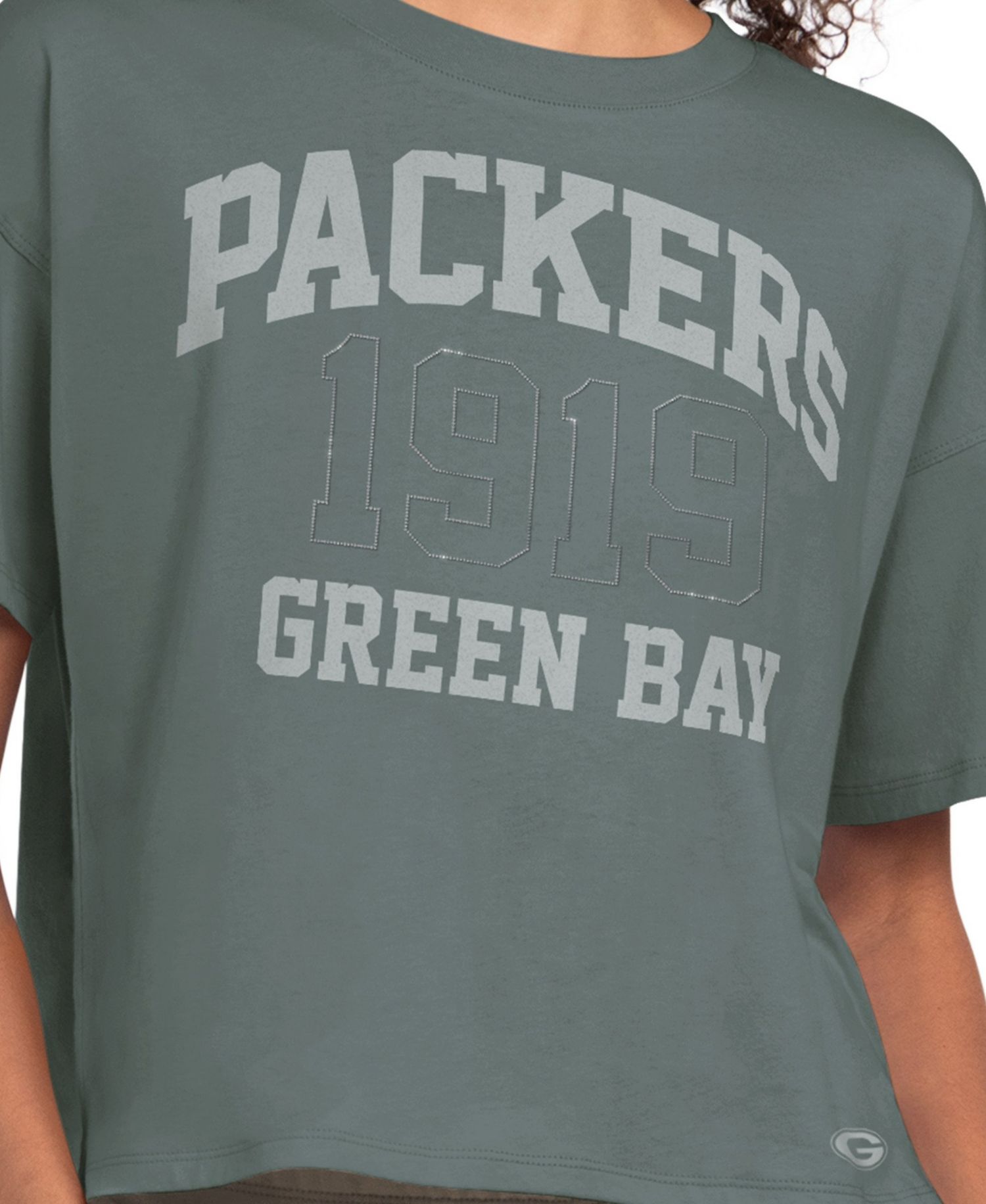 Women's Green Bay Packers Rhinestone Boxy Cropped T-Shirt