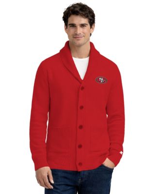 Men's Scarlet San Francisco 49ers Shawl Collar Heavy Knit Cardigan Sweater