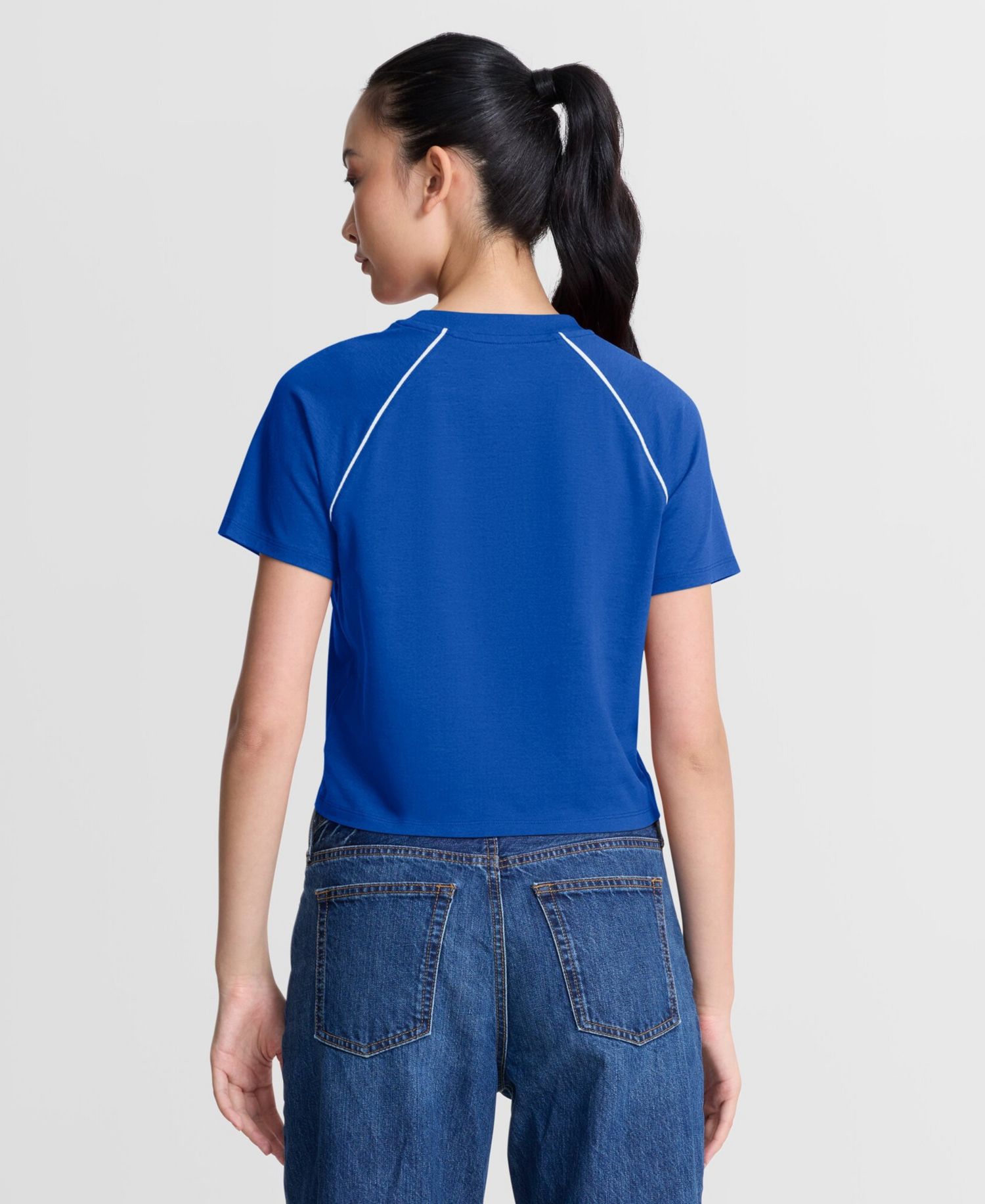 Women's Blue Detroit Lions Offensive Scheme Raglan Tri-Blend Cropped Top