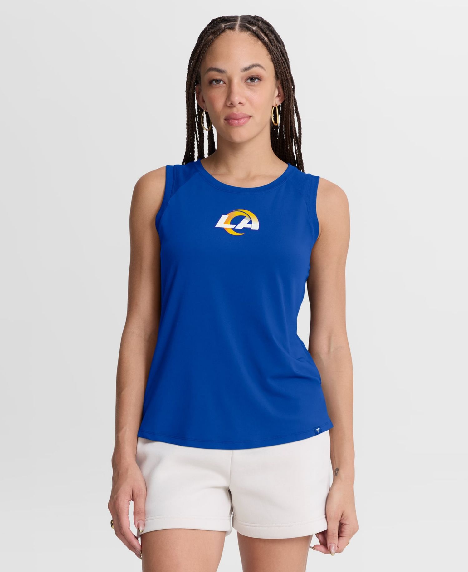 Women's Royal Los Angeles Rams Draped Mesh Back Performance&iquest; Tank Top