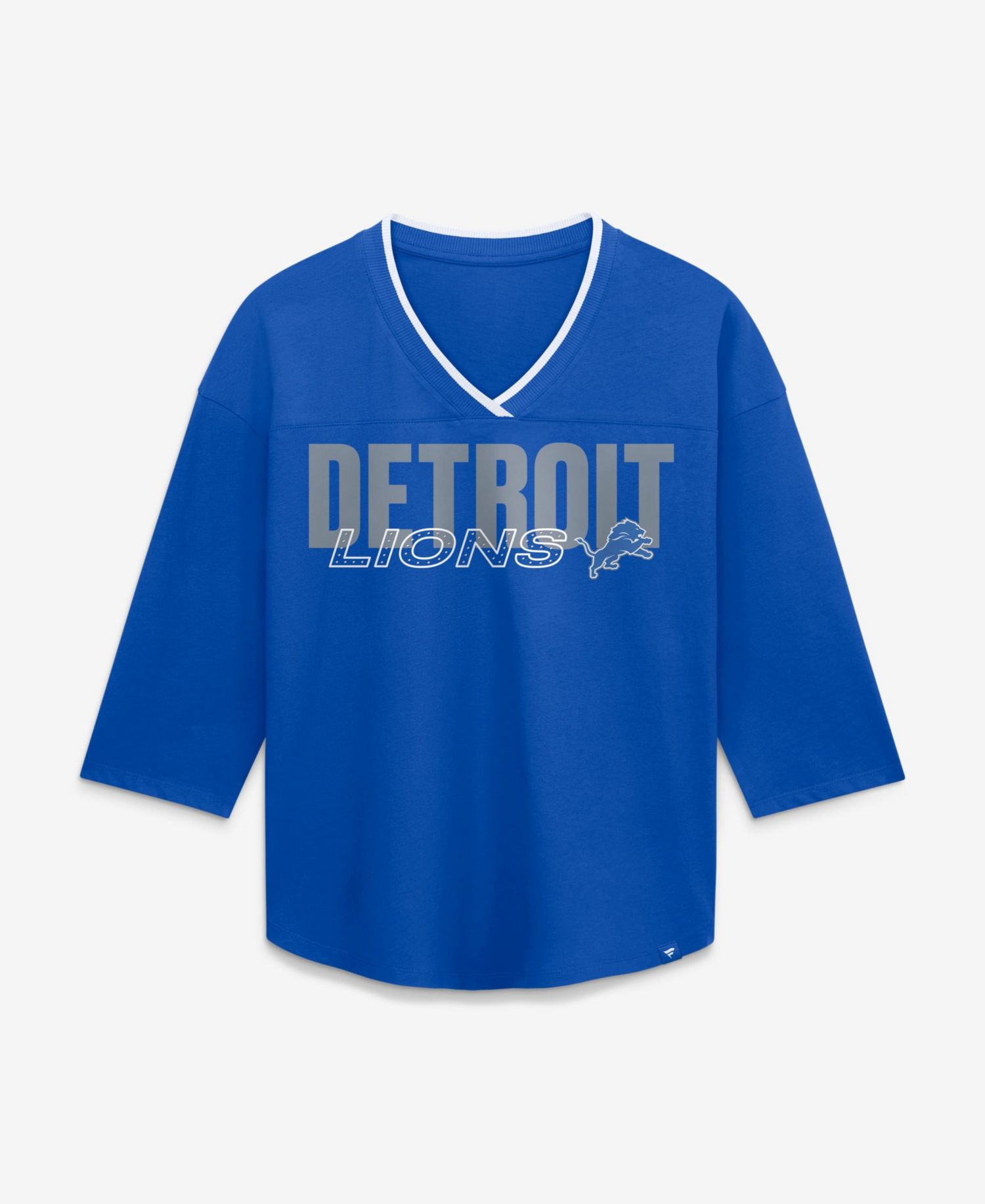 Women's Blue Detroit Lions Team First Deceptive Juke 3/4-Sleeve V-Neck T-Shirt