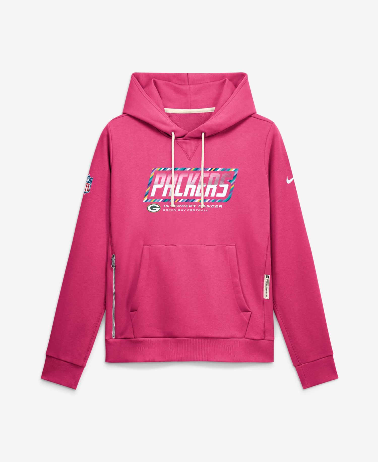 Women's Pink Green Bay Packers 2026 NFL Crucial Catch Sideline Standard Issue Dri-FIT Pullover Hoodie