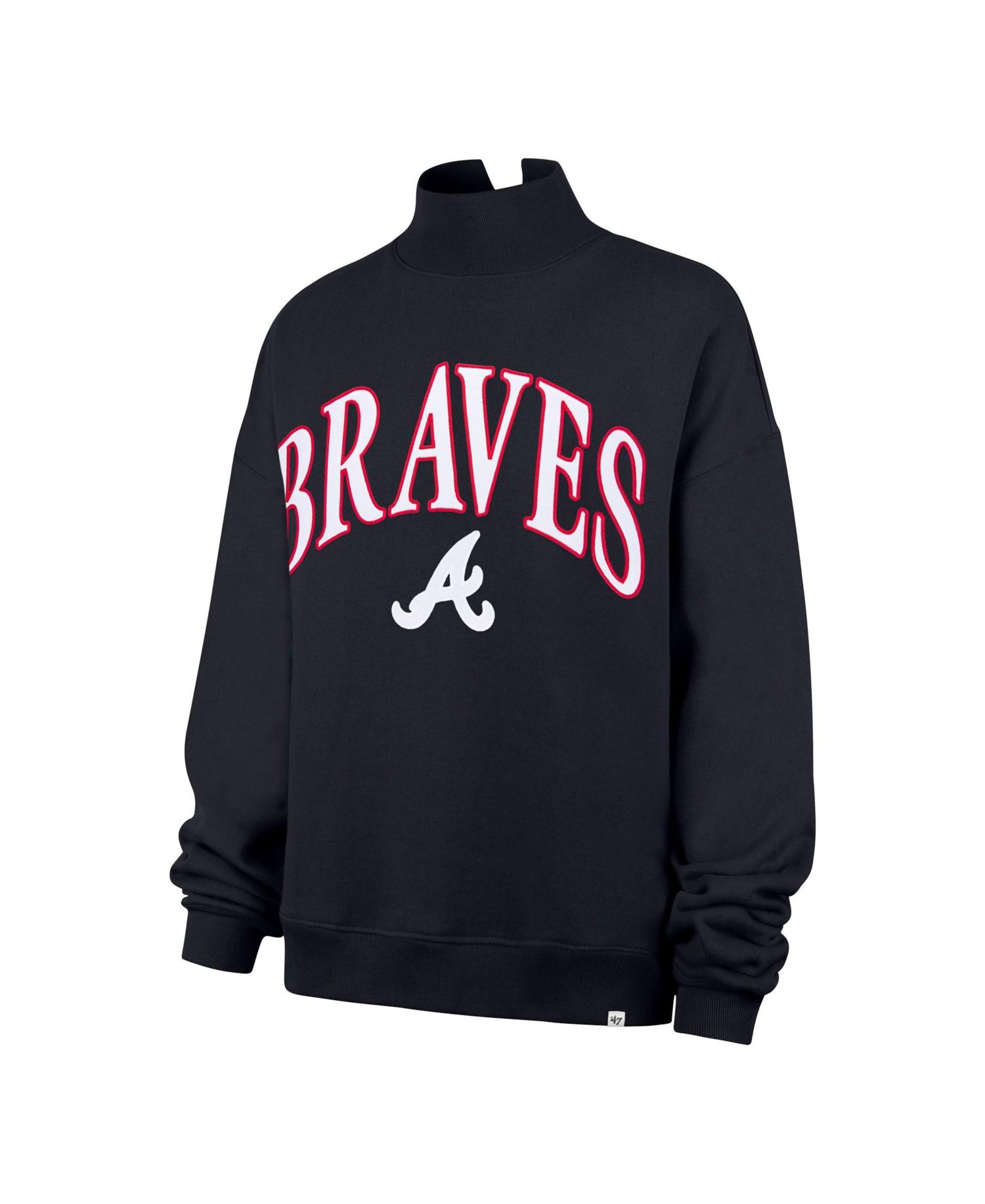 47 Brand Women's Navy Atlanta Braves Oversized Vantage Mock Neck Sweatshirt