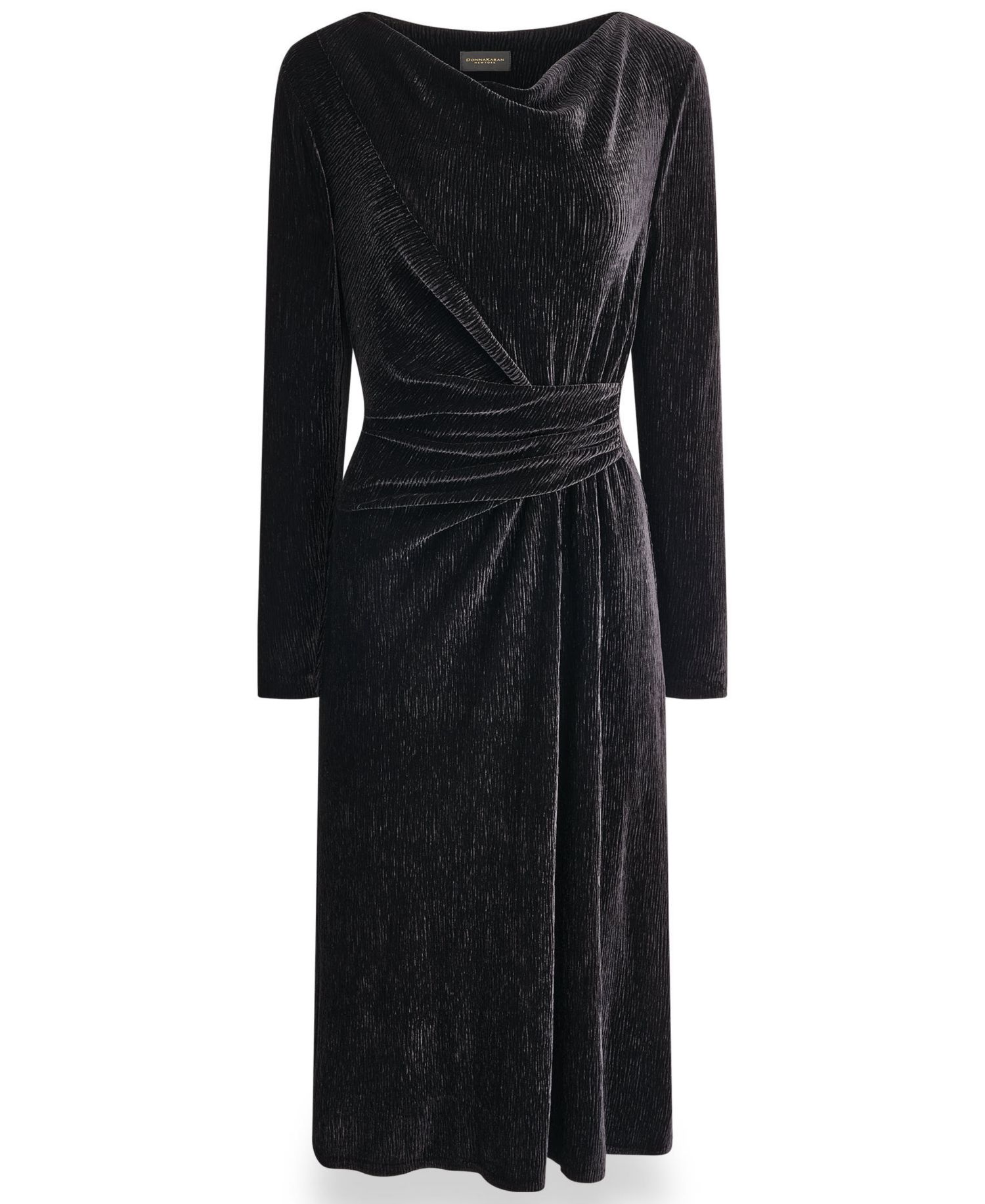 Women's Cowl-Neck Long-Sleeve Velvet A-Line Dress