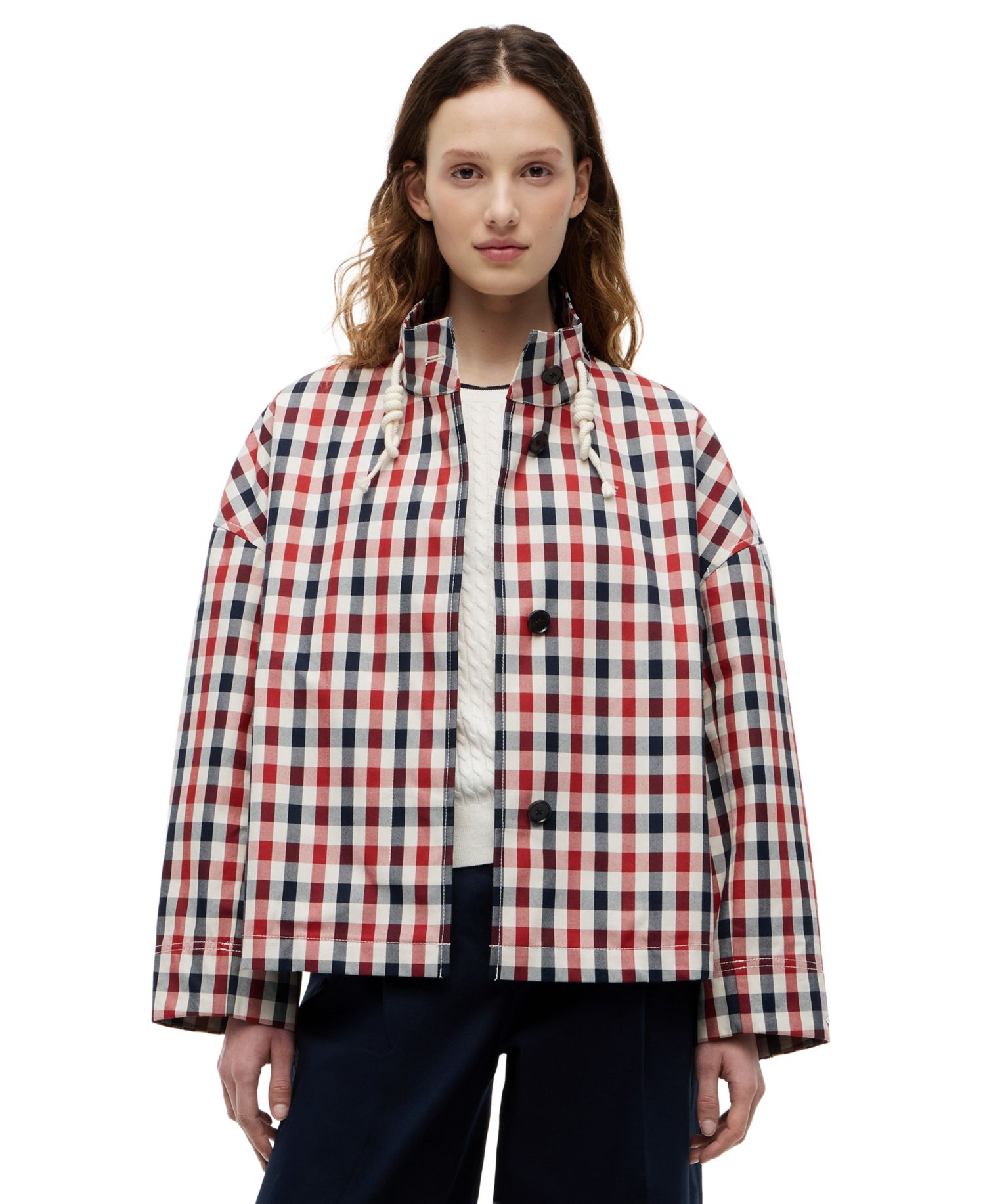 Women's Cotton-Blend Checked Parka Jacket