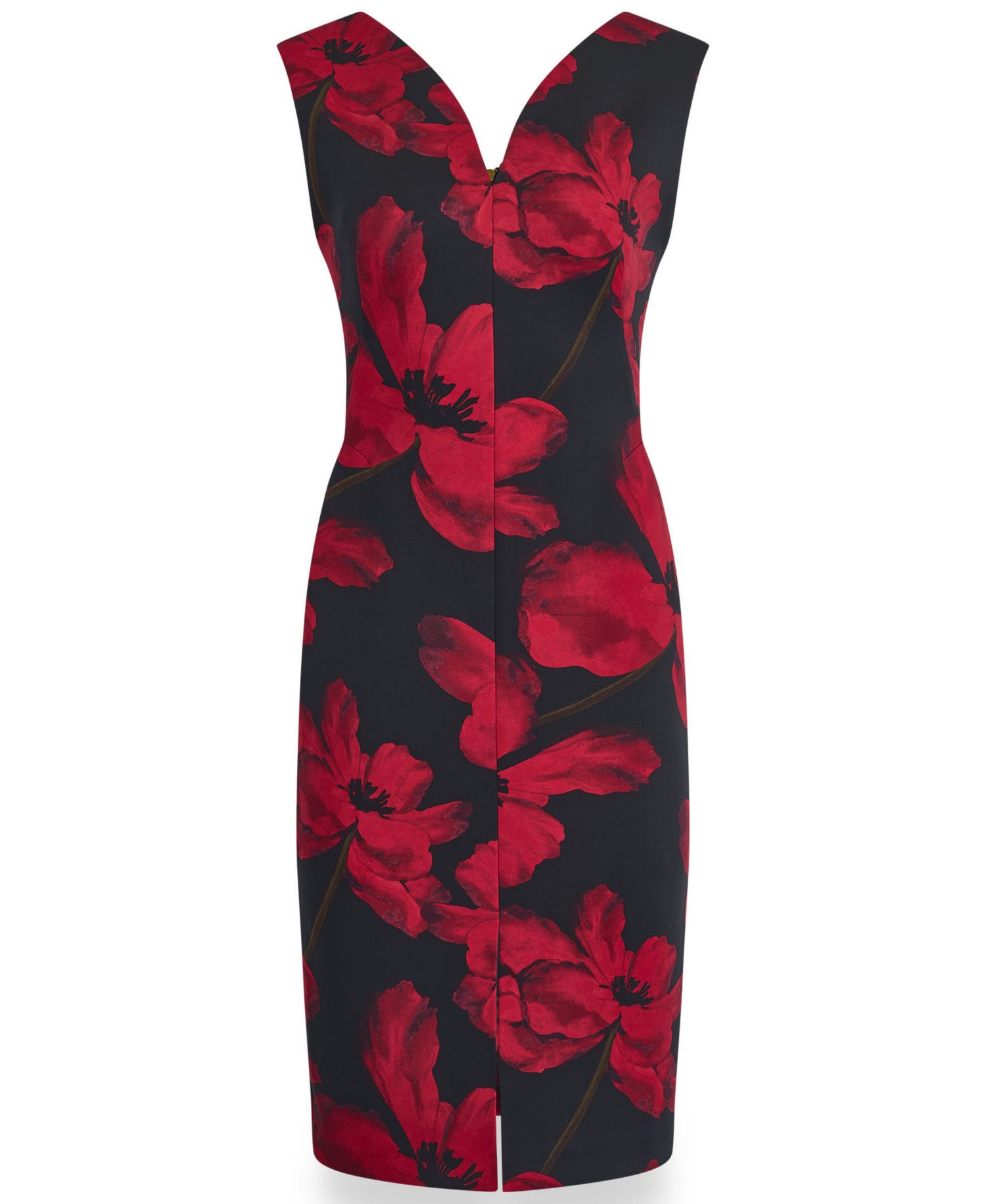Women's Floral-Print V-Neck Sleeveless Sheath Midi Dress