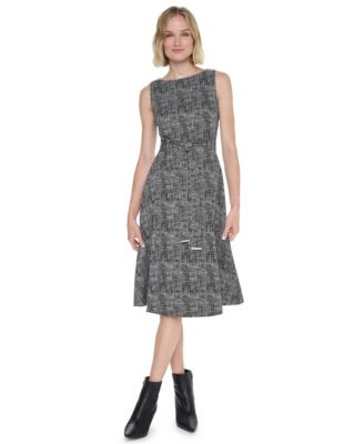 Women's Fit-and-Flare Jewel-Neckline Midi Dress