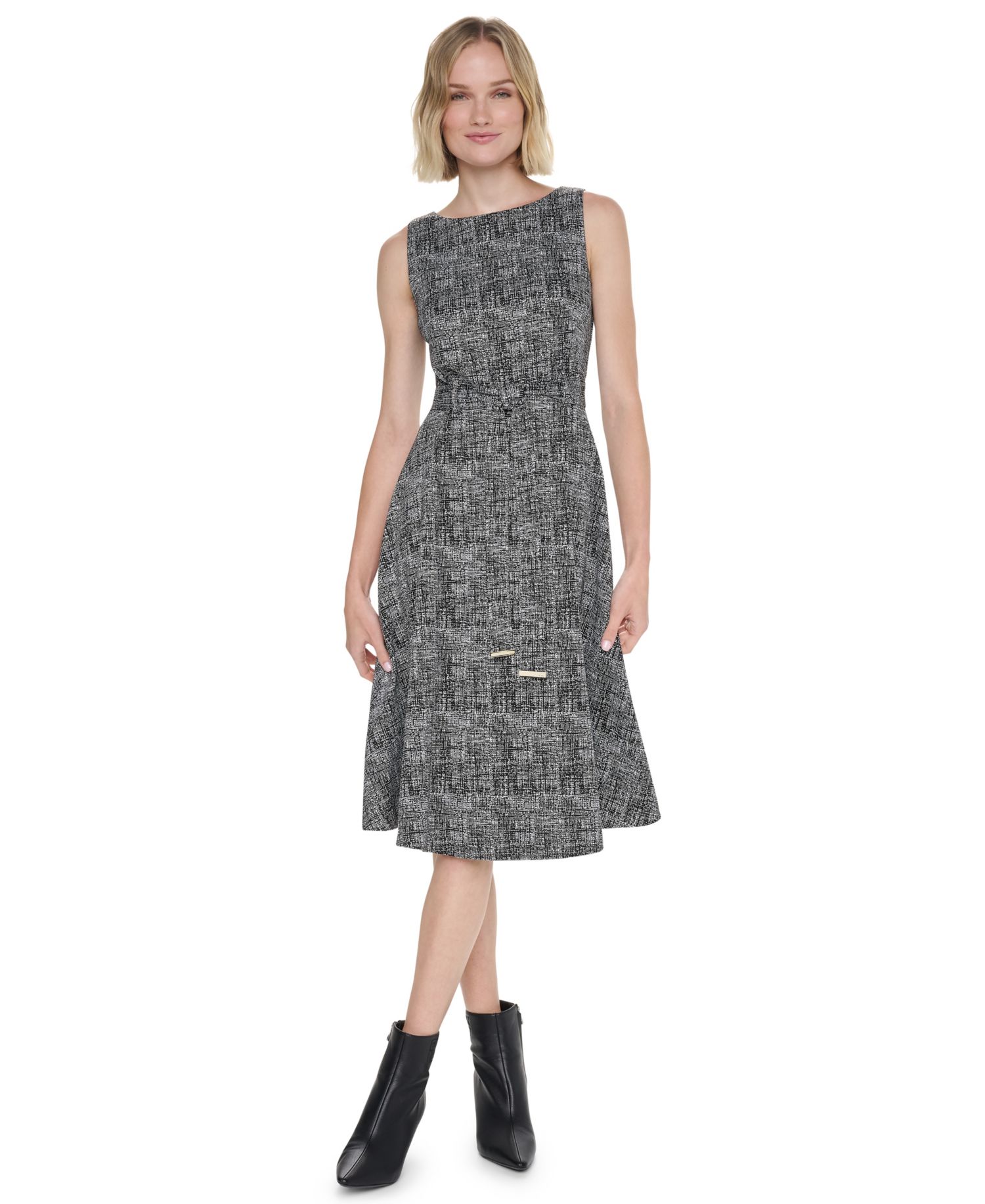 Women's Fit-and-Flare Jewel-Neckline Midi Dress