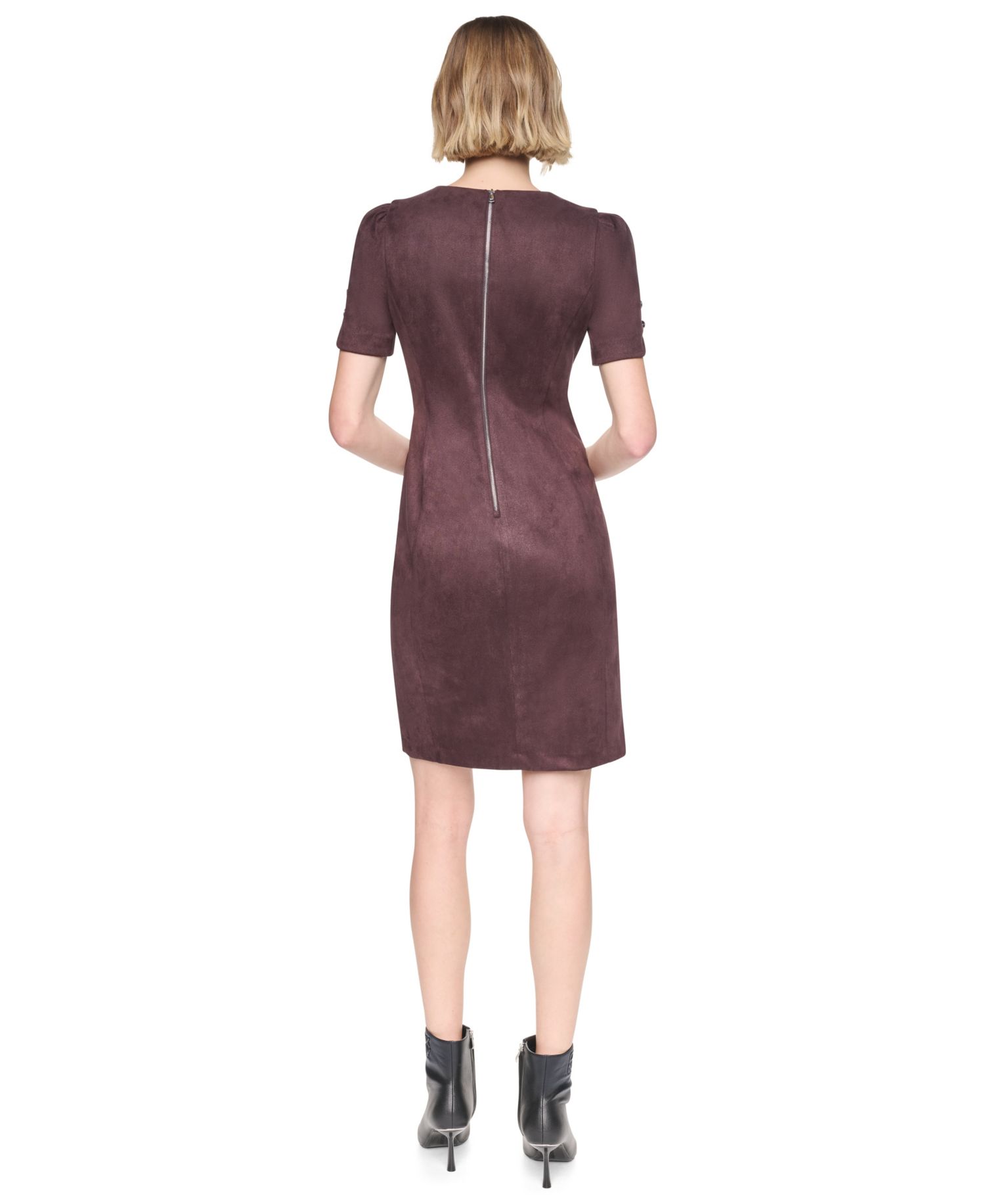 Women's Short-Sleeve Faux Suede Sheath Dress