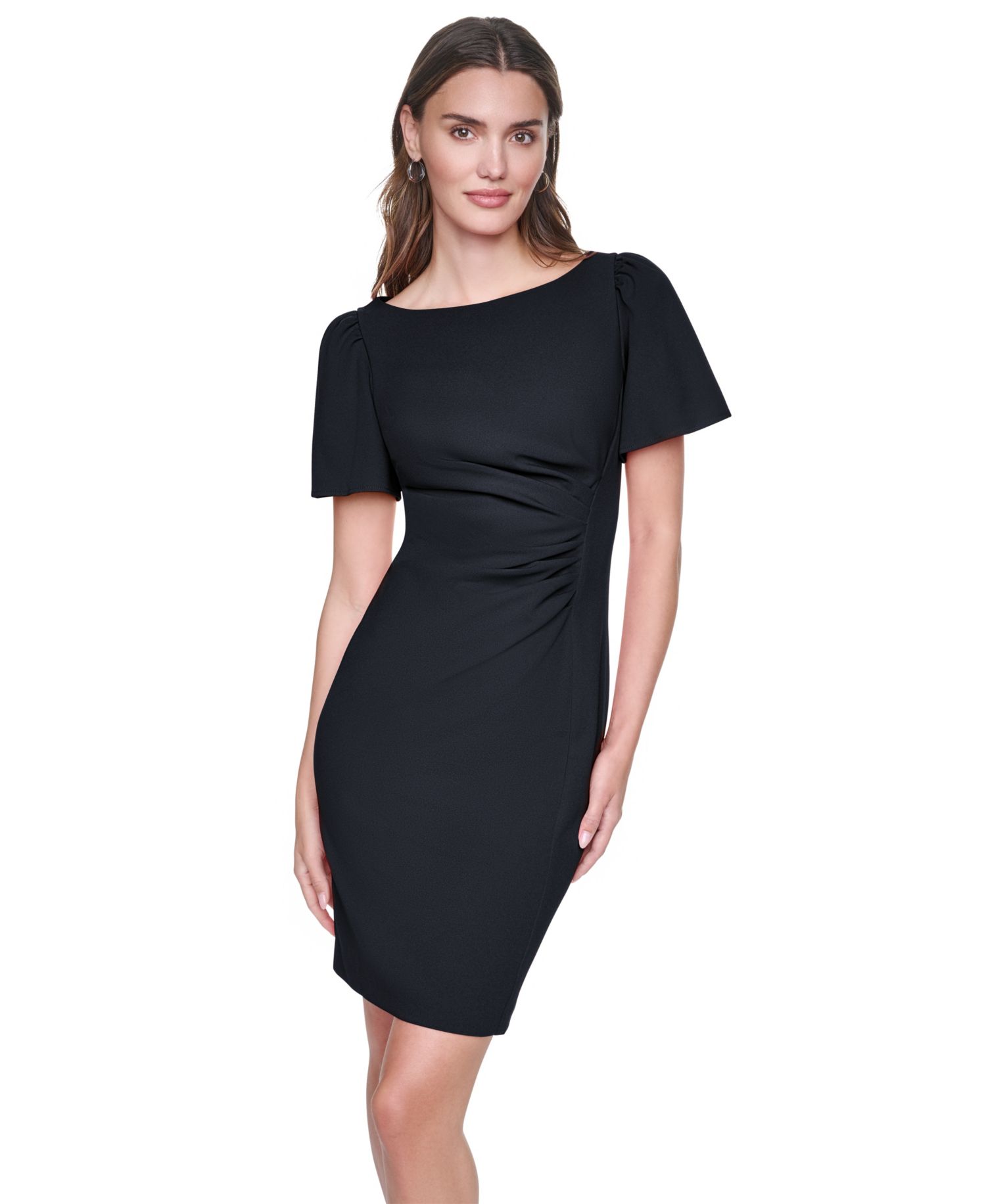 Women's Short-Sleeve Boat Neck Ruched Dress