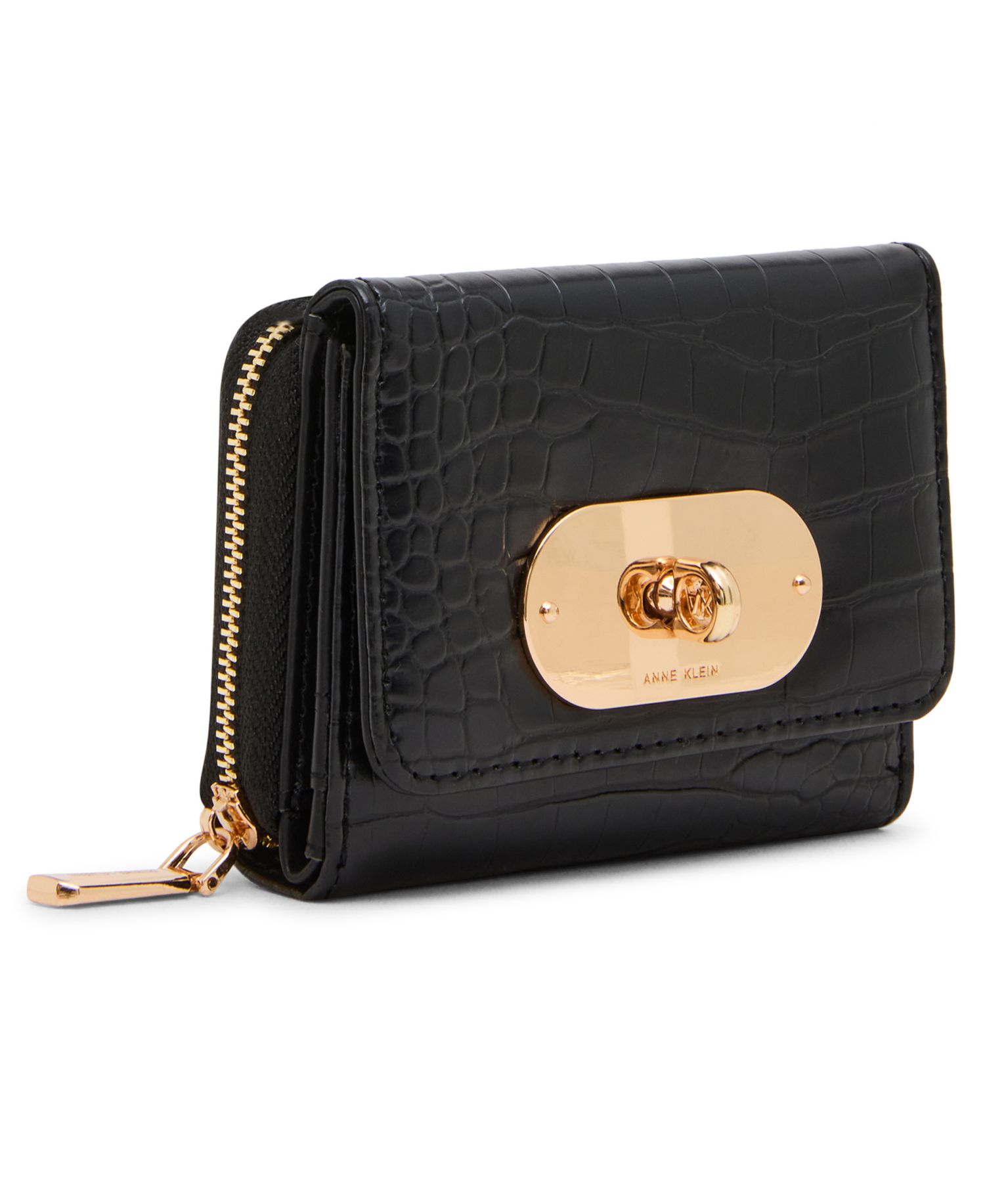 Women's Faux-Croc Trifold Turn-Lock Wallet