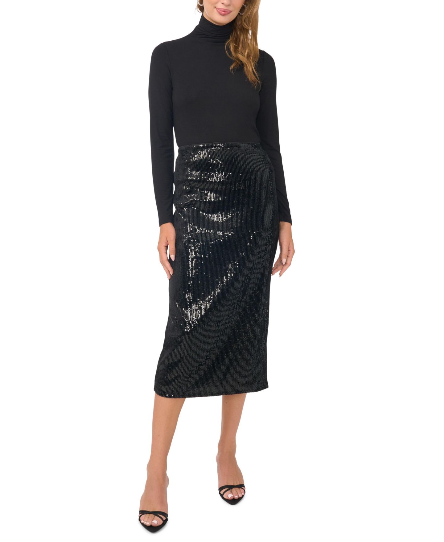 Женская юбка Vince Camuto Sequin Midi Pencil, цвет: Насыщенный чёрный — фото 2