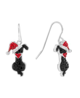 Crystal Silver-Tone Christmas Dangle Earrings