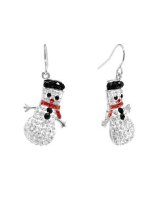 Crystal Silver-Tone Snowman Earrings