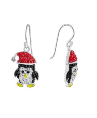 Crystal Silver-Tone Penguin Dangle Earrings