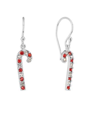 Crystal Silver-Tone Candy Cane Dangle Earrings