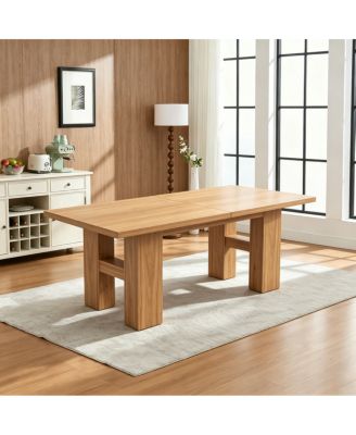 63" Rectangular Dining Table for 4 6, Modern Farmhouse Wood Kitchen Table with Double Pedestal Legs for Home Office Living Room