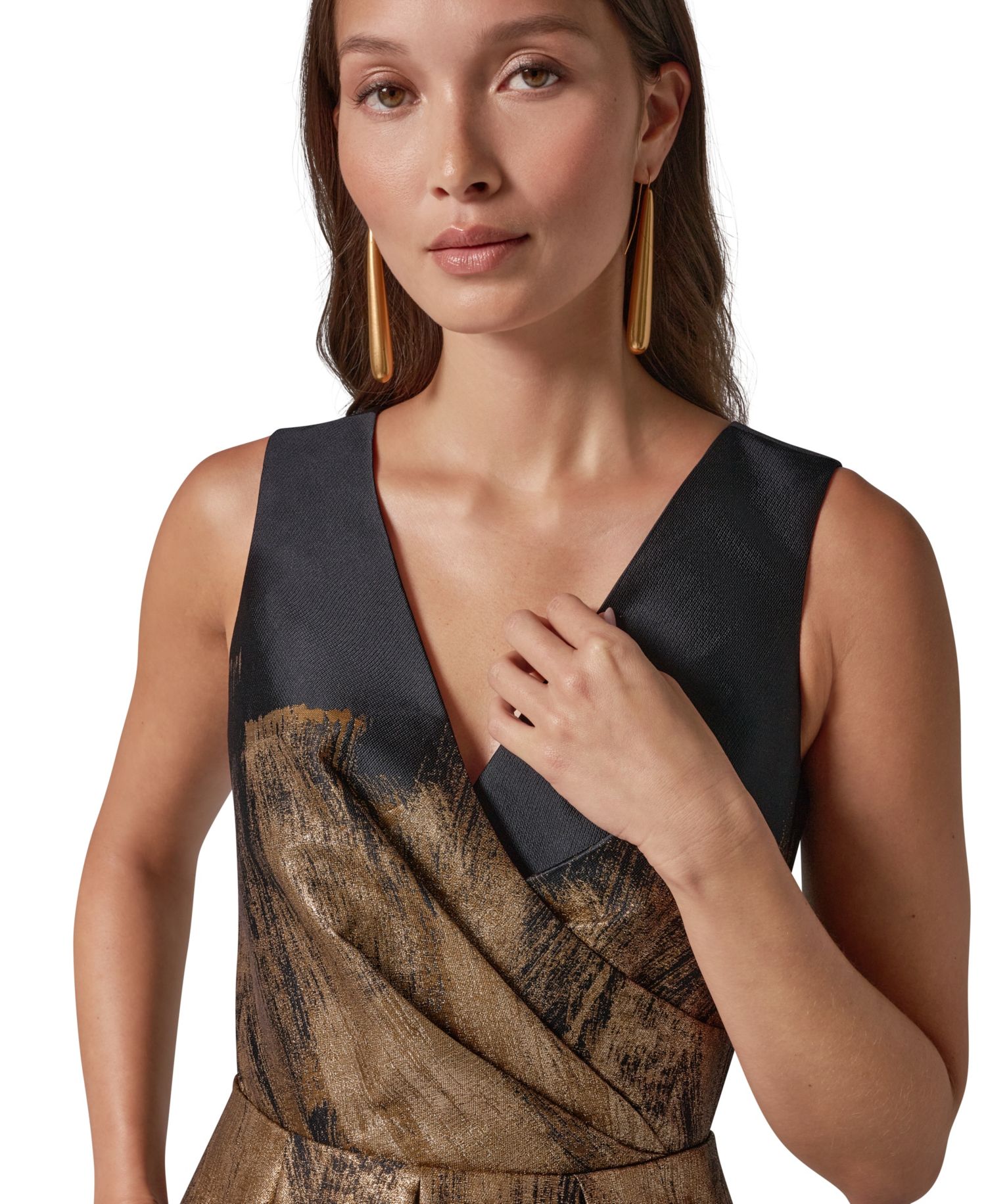 Women's Metallic Brushstroke Jacquard V-Neck Fit & Flare Dress