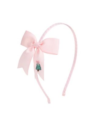 Girls' Christmas-Tree Embroidered Satin-Lined Bow Headband
