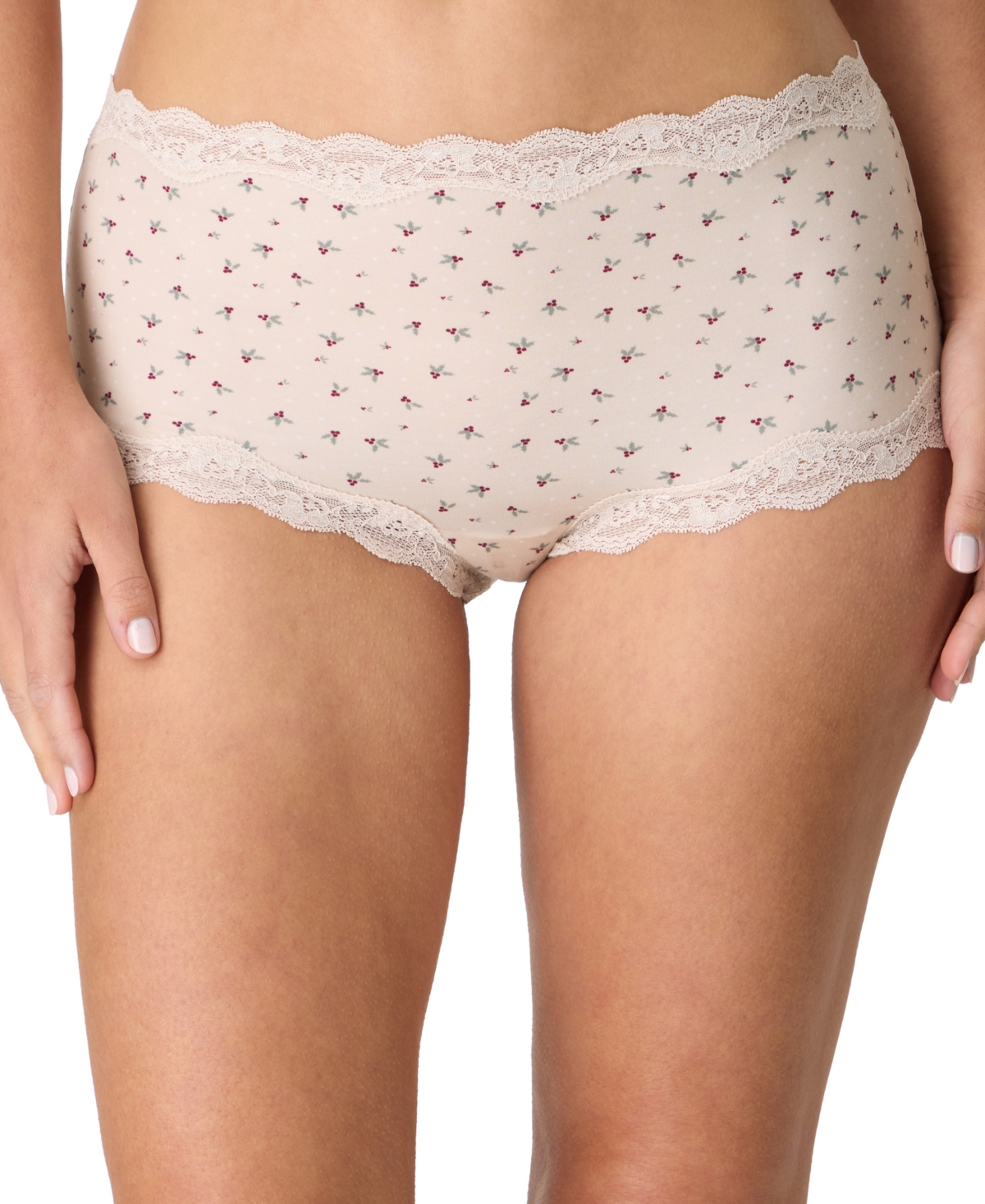 Maidenform Women's Everyday Pretty Lace Mid Rise Boyshort Panty In Holly Print Beige Bisque