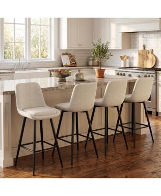 4 Set of 25" Upholstered Bar Stools, Counter Height Chenille Fabric Barstool With Footrest, Backrest, Modern Bar Chairs For Kitchen Island
