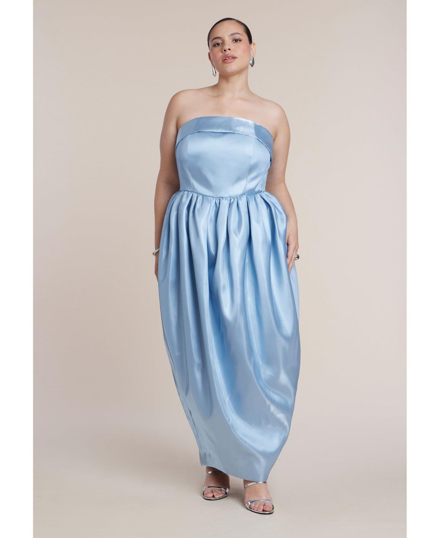 Женское платье ELOQUII Plus Size Strapless Satin Maxi, цвет: Синий — фото 3